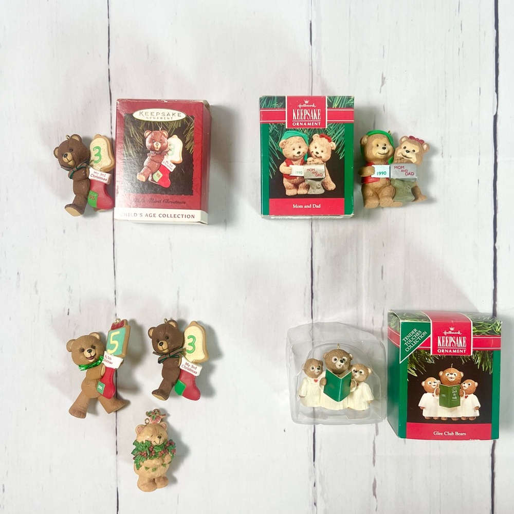 Vintage Hallmark Keepsake Bear Ornaments Lot of 6 - 1990-2000 - Boxed & Loose